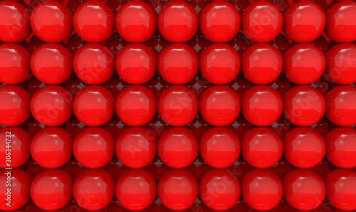3d rendering. Red sphere ball stack wall design background.