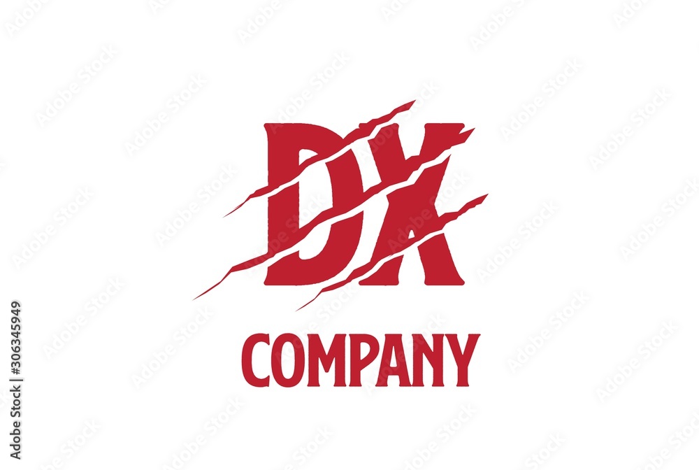 Red DX letter template logo design with scratch effect Red DX letter template logo design with scratch effect