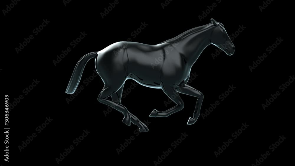 3D Rendering Black horse is running Cycle loop Isolated on solid ...