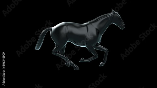 3D Rendering Black horse is running Cycle loop Isolated on solid background with Alpha Matte.