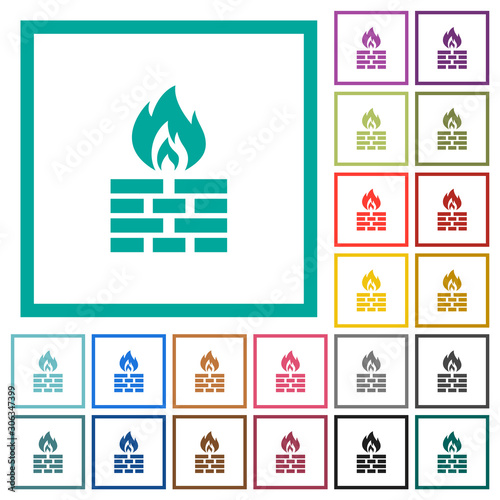 Firewall flat color icons with quadrant frames