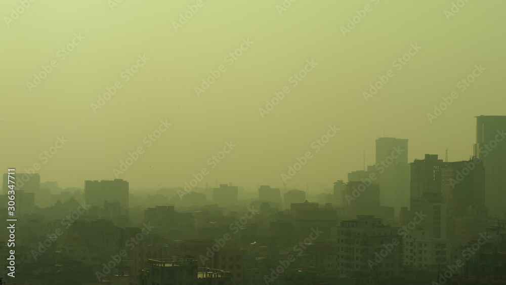 A very strong toxic and unhealthy dust in the morning in Dhaka Bangladesh, a city with a population of 20 million peoples.