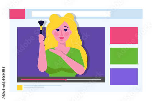 Video blogger, Video tutorials, web vlog,  blog online concept. People On Internet Video.  Tuber character. Vector illustration.