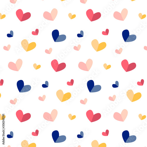 Seamless pattern of cute love hearts in cartoon style in bright and pastel colors. Simple seamless pattern for background, wrapping paper, fabric surface design, for St.Valentine day