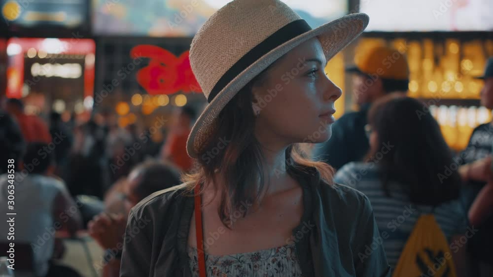 Attractive woman in Times Square at night Attractive woman in Times Square at night