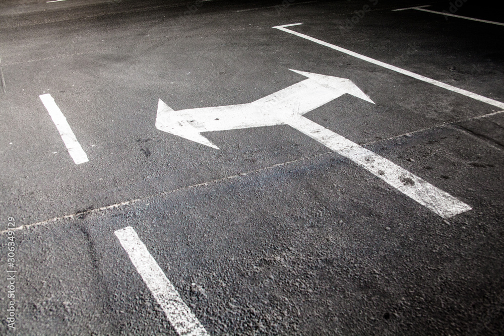 Road marking lines. Left and right turn arrows.