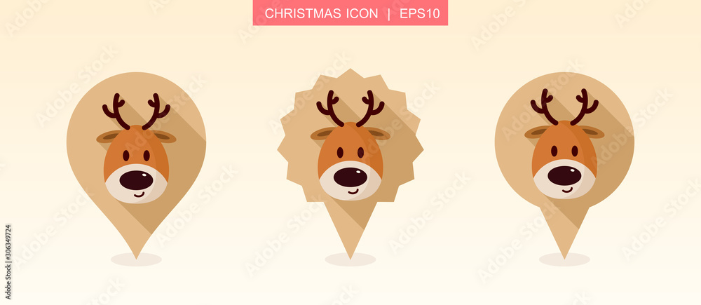 Santa reindeer face pin map icon. Christmas sign Santa reindeer face pin map icon. Christmas sign