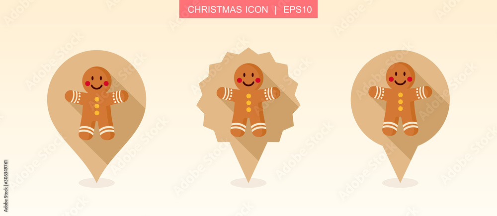 Fototapeta premium Gingerbread man pin map icon. Christmas sign