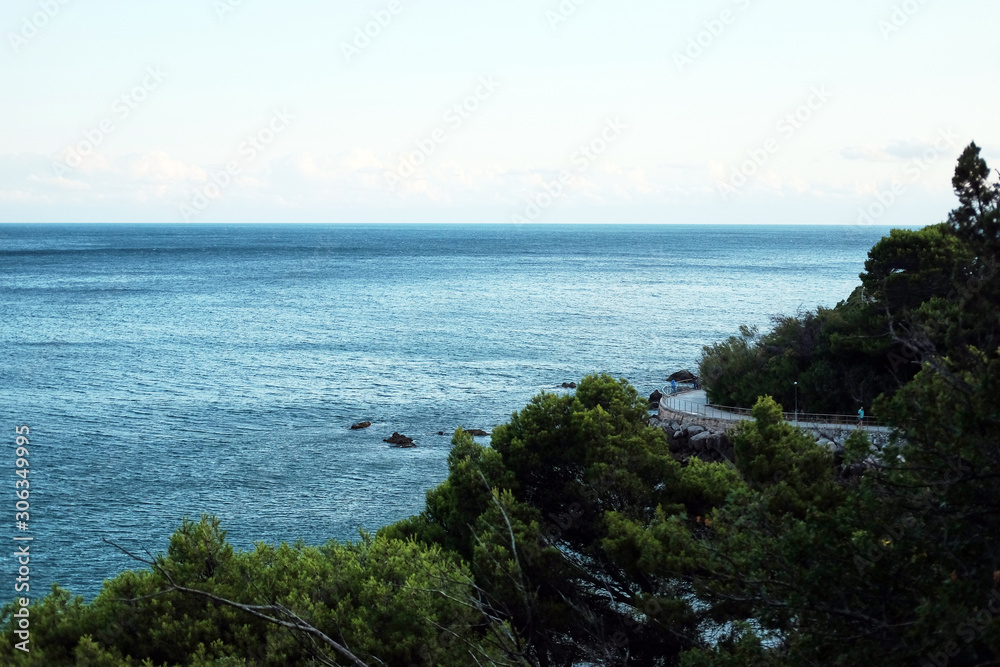 View of the beautiful blue sea coastline near to the cliffs