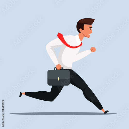 Businessman office worker rushing to job cartoon