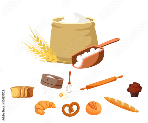 Food and baking tools vector illustrations set