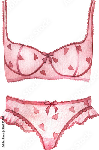 Wallpaper Mural Watercolor sexy pink lingerie with hearts. Erotic underwear illustration. Valentine's day women clothes. Torontodigital.ca