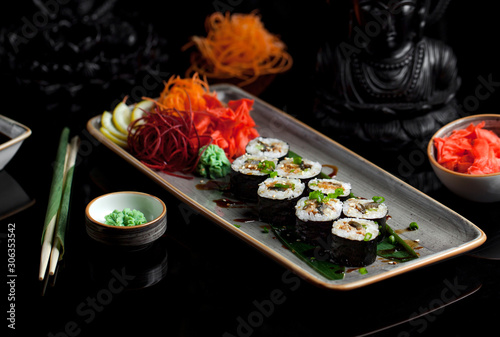 black rice sushi set with ginger and wasabi 1