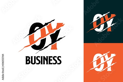 Orange black tiger OY letter template logo design with scratch effect