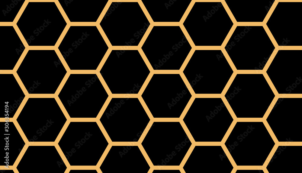 Black background with hexagons with golden border Black background with hexagons with golden border