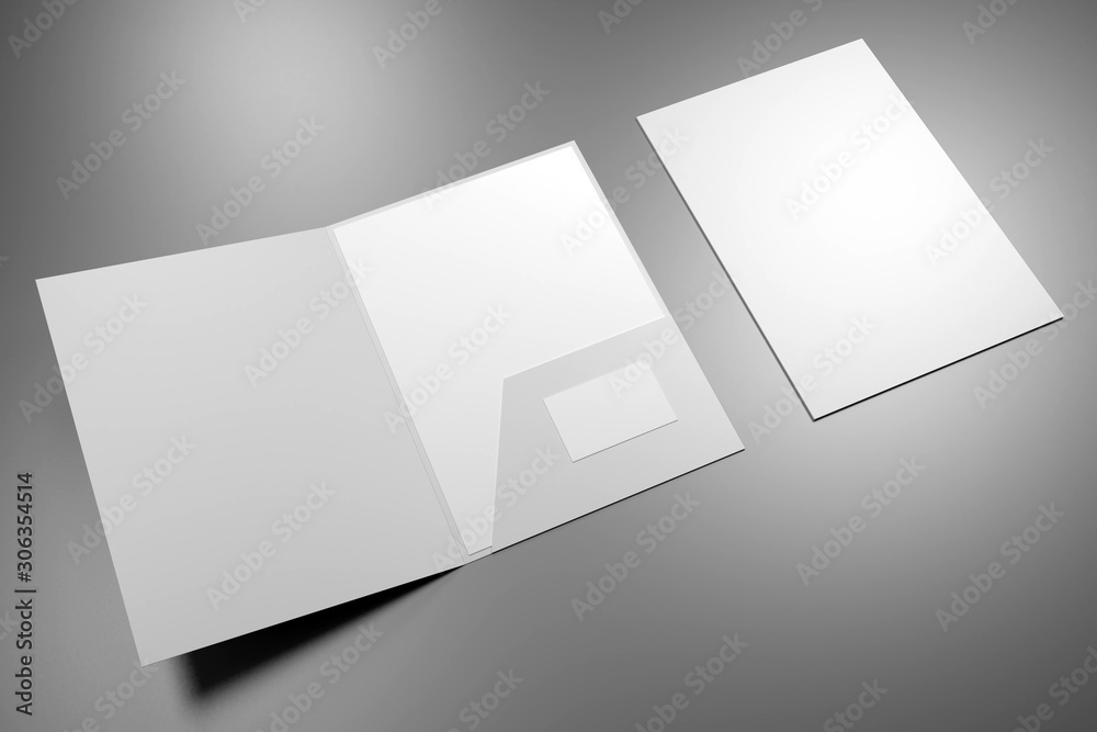 File folder mockup - front cover and opened - 3D rendering