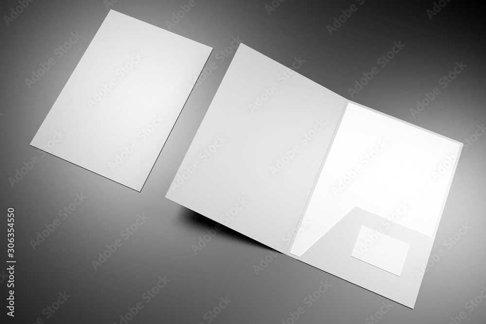 File folder mockup - front cover and opened - 3D rendering File folder mockup - front cover and opened - 3D rendering