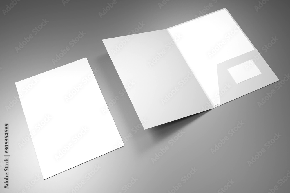 File folder mockup - front cover and opened - 3D rendering File folder mockup - front cover and opened - 3D rendering