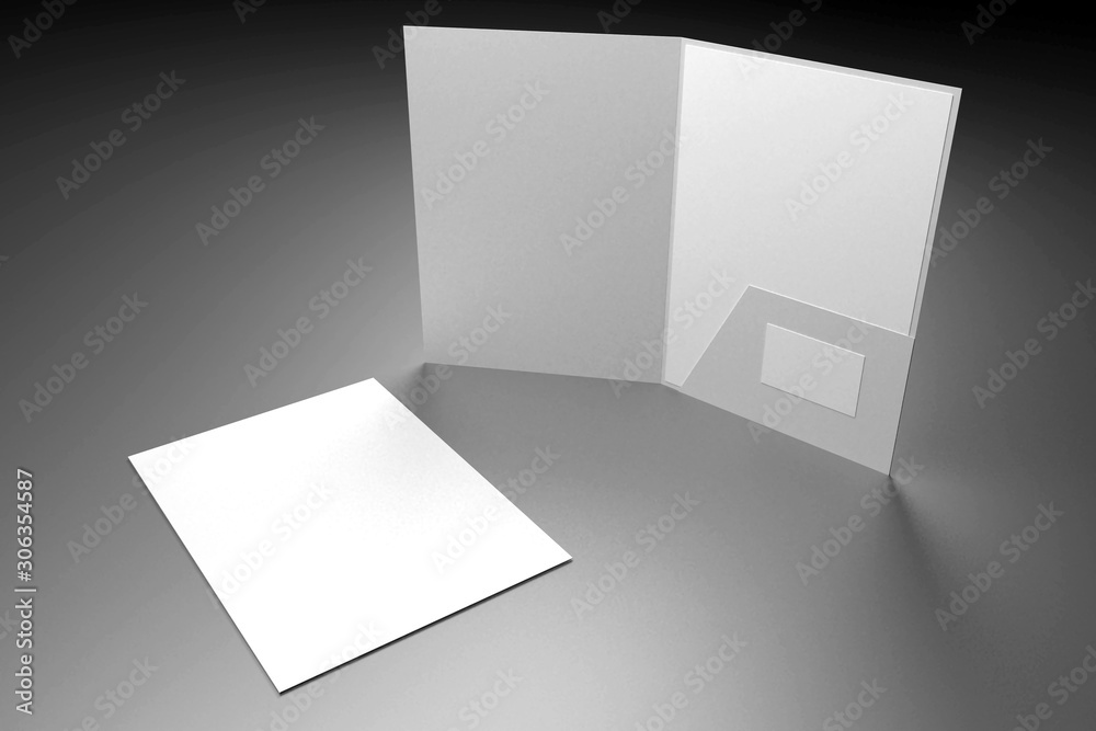 File folder mockup - front cover and opened - 3D rendering File folder mockup - front cover and opened - 3D rendering