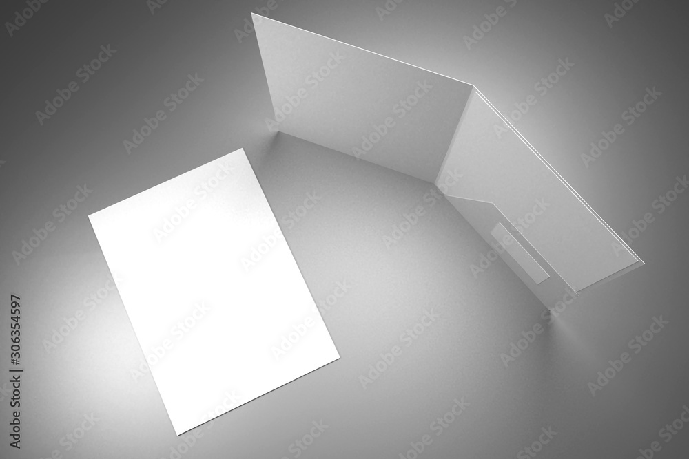 File folder mockup - front cover and opened - 3D rendering File folder mockup - front cover and opened - 3D rendering