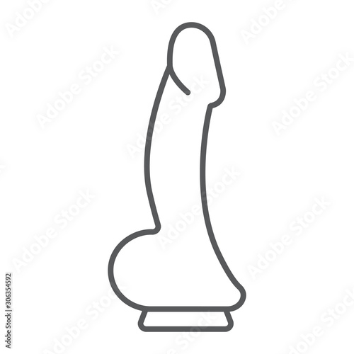 Dildo thin line icon, sex toy and adult, penis sign, vector graphics, a linear pattern on a white background, eps 10.