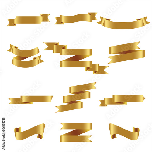 Gold Ribbon Set In Isolated For Celebration Banner White Background  Vector Illustration