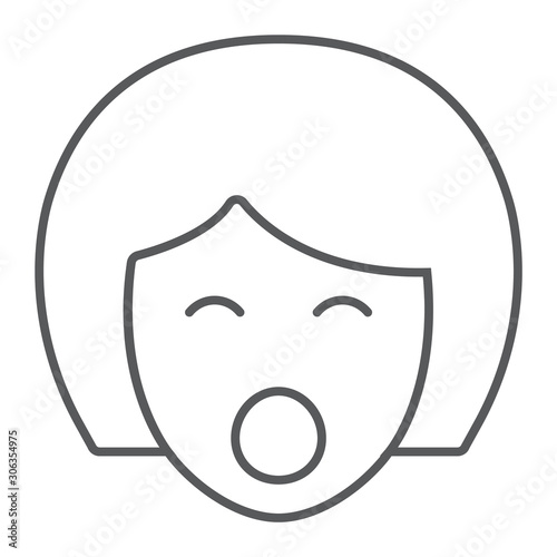 Sex doll thin line icon, sex toy and adult, blowjob sign, vector graphics, a linear pattern on a white background, eps 10.