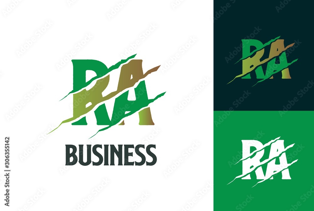 Moss army green RA letter template logo design with scratch effect Moss army green RA letter template logo design with scratch effect