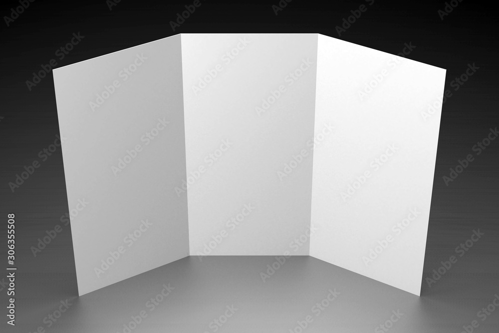 Leaflet/ brochure/ leaflet mockup (3 x DL, 3 x 99x210 mm) - 3D rendering Leaflet/ brochure/ leaflet mockup (3 x DL, 3 x 99x210 mm) - 3D rendering