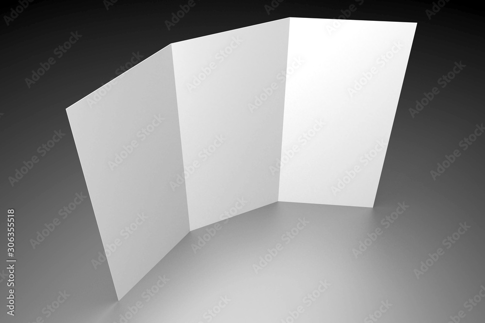 Leaflet/ brochure/ leaflet mockup (3 x DL, 3 x 99x210 mm) - 3D rendering Leaflet/ brochure/ leaflet mockup (3 x DL, 3 x 99x210 mm) - 3D rendering