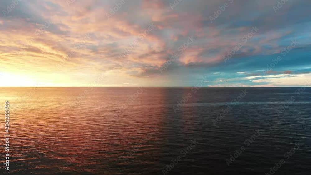 Sunset over the sea. Shot on a drone