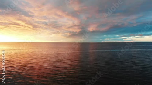 Sunset over the sea. Shot on a drone