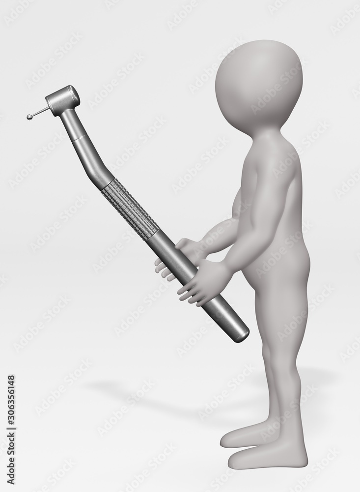 3D Render of Cartoon Character with Dental Drill 3D Render of Cartoon Character with Dental Drill