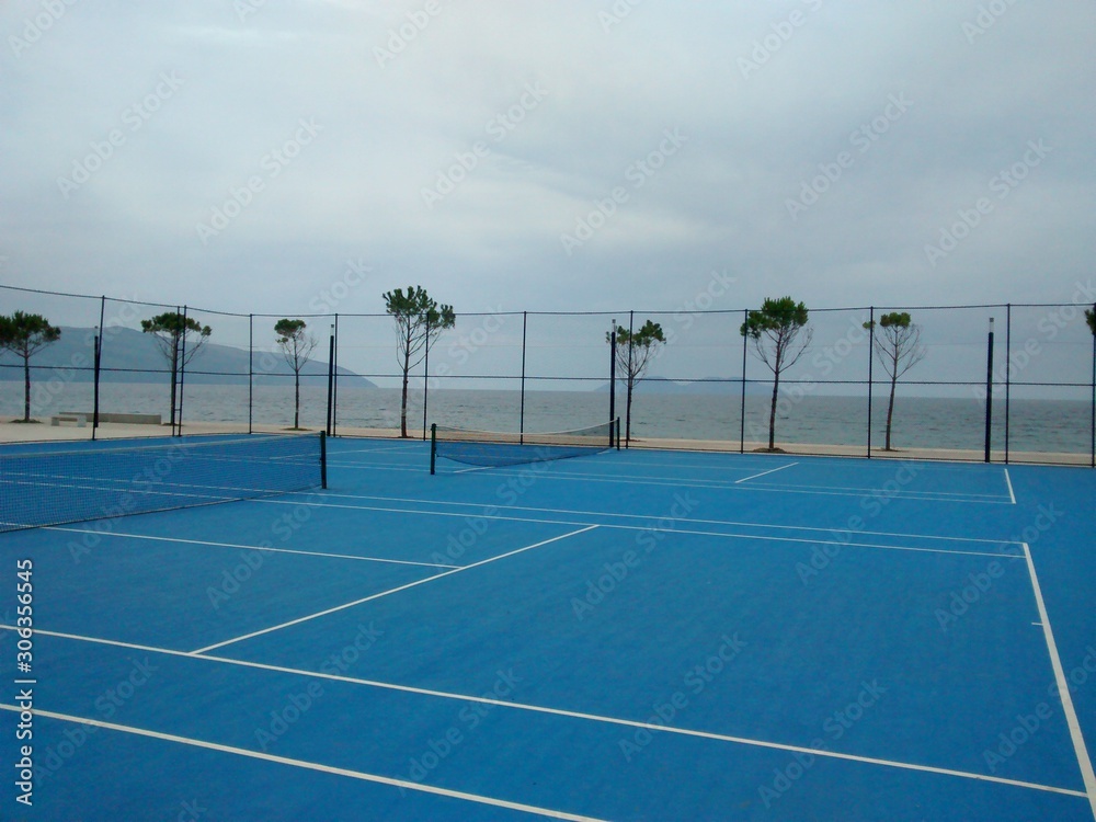 blue color tennis court
