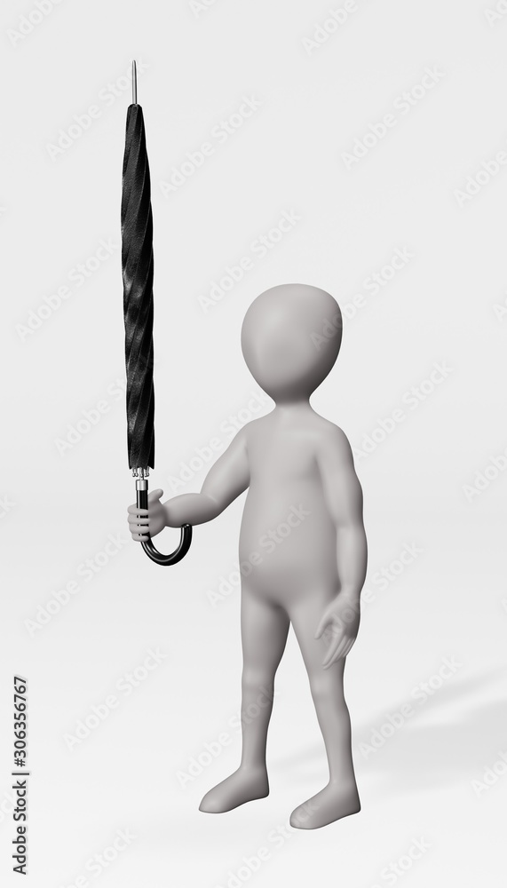 3D Render of Cartoon Character with Umbrella 3D Render of Cartoon Character with Umbrella