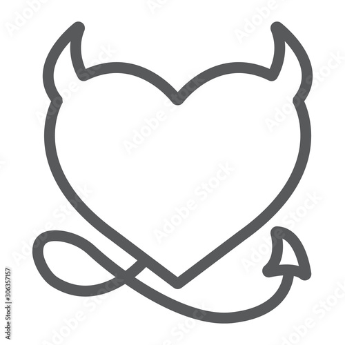 Devil Heart Valentine line icon, love and holiday, devil heart sign, vector graphics, a linear pattern on a white background, eps 10.