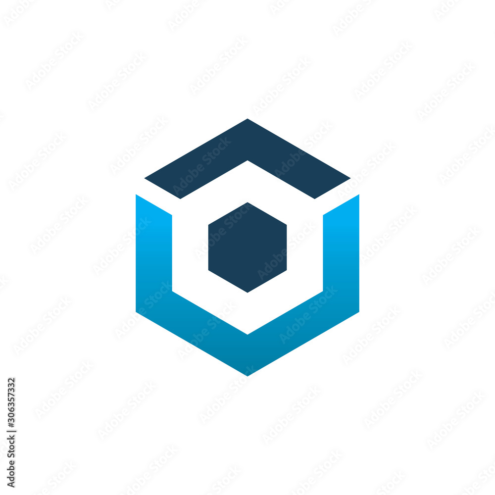 hexagon arrow line color logo design