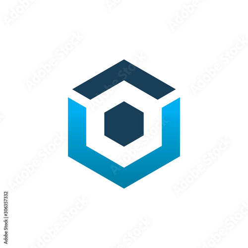 hexagon arrow line color logo design