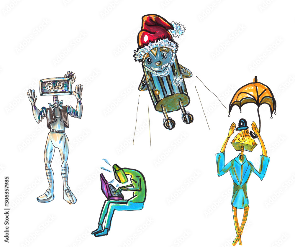 Fototapeta premium Cute funny cartoon character. Robotic technology illustration.