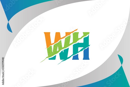 Orange green blue WH letter template logo design with scratch effect