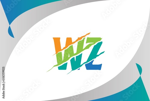 Orange green blue WZ letter template logo design with scratch effect