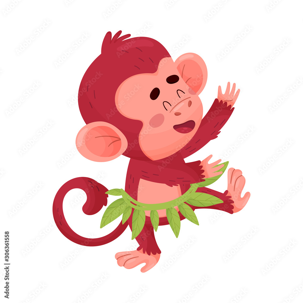 Funny Little Red Monkey Dancing Vector Illustration Cartoon Character
