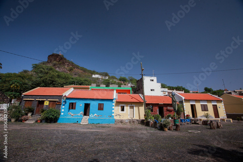 Colorful houses in a typical african village on Cabo Verde islands © Anze