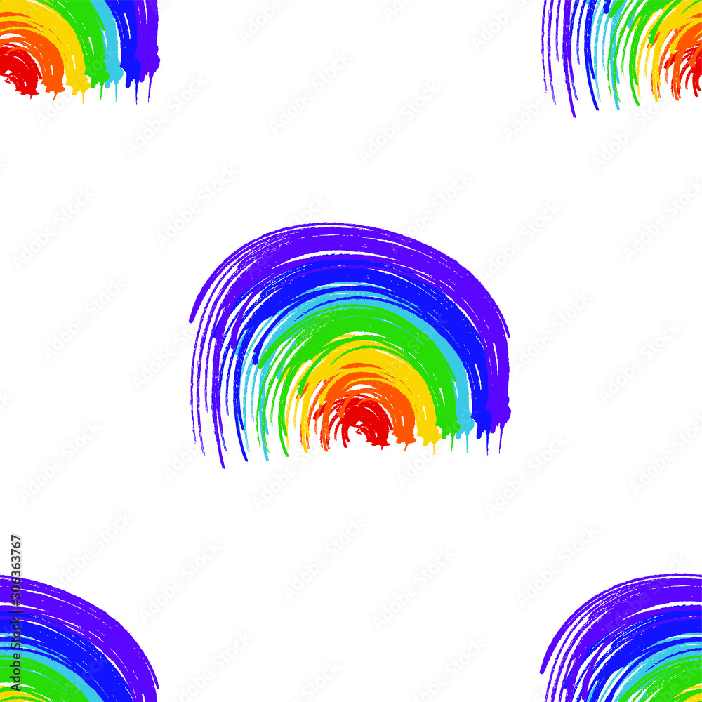 Obraz premium Modern watercolor brush background. Vector illustration seamless pattern in LGBT flag colors. Symbol of peace, gay culture. Rainbow template, paper layers. Gay Pride month.