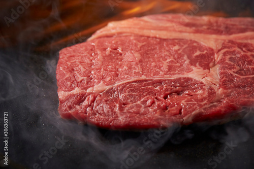 Beef steak on hot iron plate
