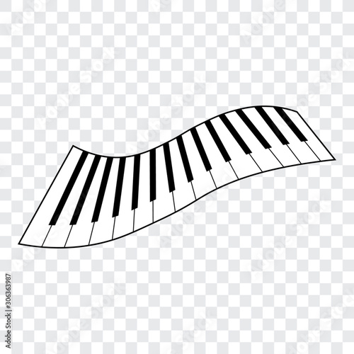 Curved piano keyboard, isolated, vector illustration.