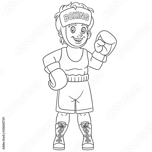 coloring page with boy boxer fighting