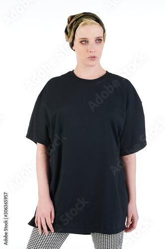 Blank t-shirt mock-up - Grunge, rock punk girl ready for your design