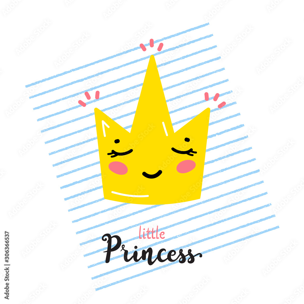 Obraz premium Little Cute Smiling Crown Kawaii Icon and 