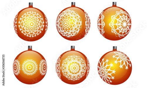 Set of 6 vector gold christmas balls